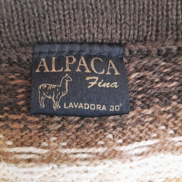 Alpaca Fina Long Sleeveless Cardigan Peruvian Sweater Vest Brown Beige Size M - Picture 9 of 10